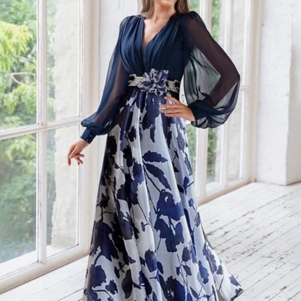 Navy Mother of The Bride Long Sleeve Maxi Dress